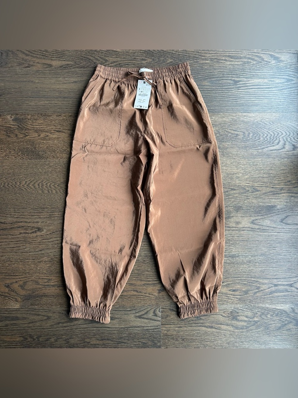 Zara NWT Women’s Brown Reflective Track Pants Joggers - Size S